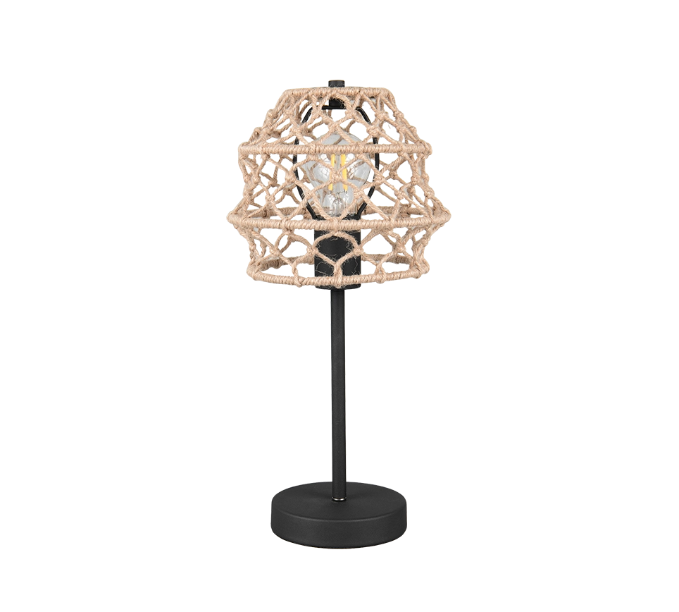 Lampada da tavolo, canapa e metallo, naturale e nero, H 42 cm, Hive