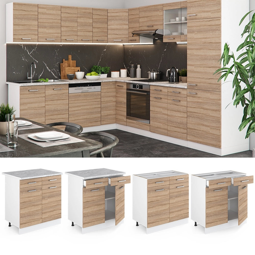 Mobiletto base per cucina R-Line Sonoma/Bianco 80 cm, PL Antracite Vicco