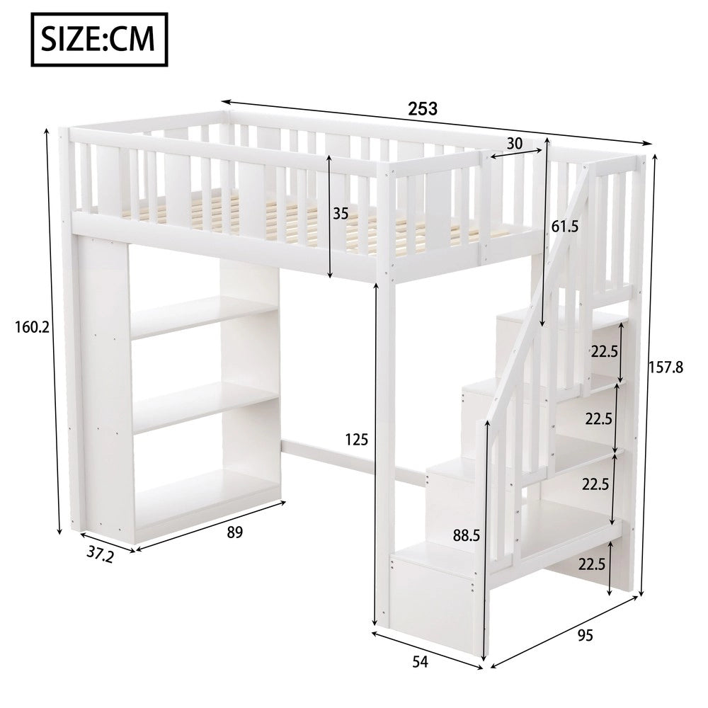 Letto a Soppalco con Contenitore ¨C MINIMAL ¨C Legno Bianco 90x200