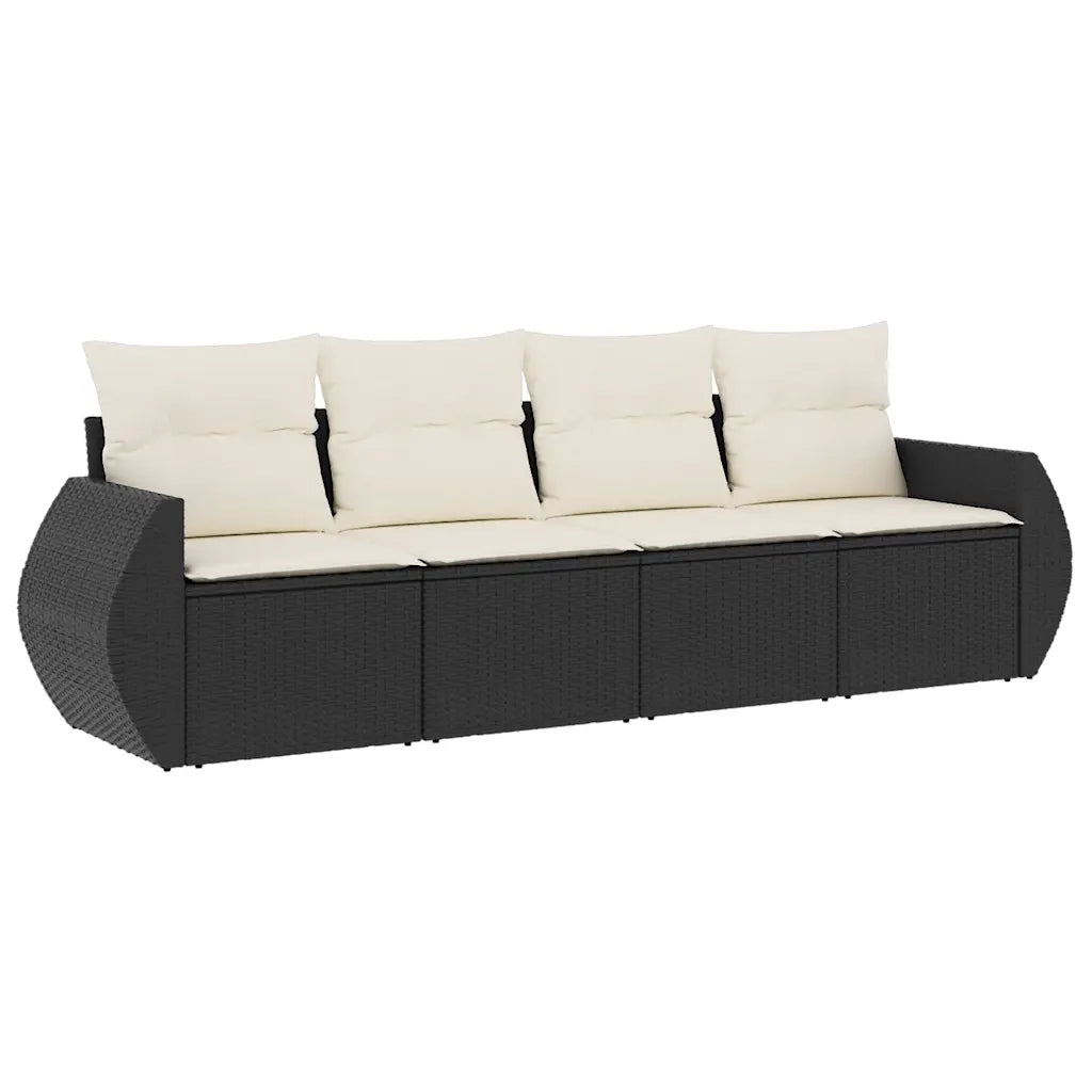 Set Divani da Giardino 4 pz con Cuscini Nero in Polyrattan 3253413