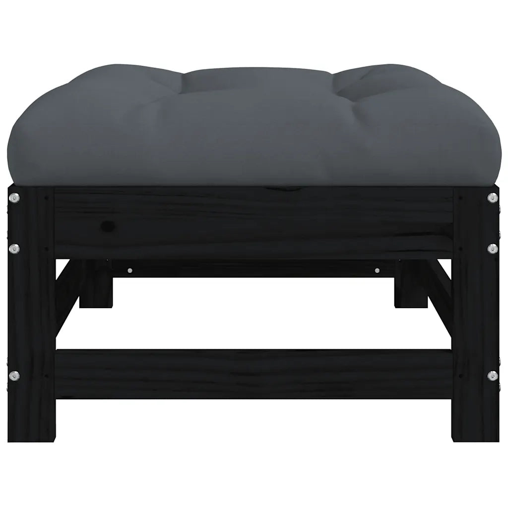Poggiapiedi da Giardino con Cuscino Legno Massello di Pino Nero 825559