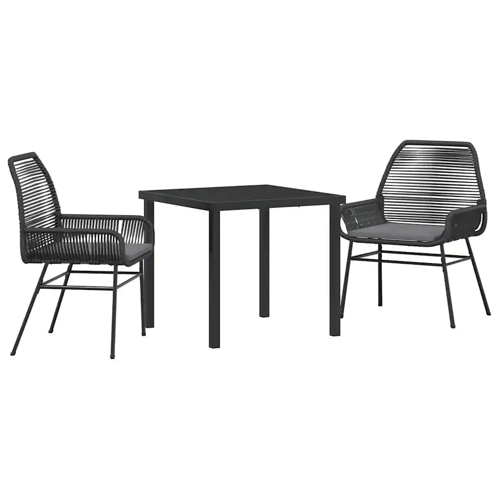 Set da Pranzo per Giardino con cuscino 3 pcs Nero polyrattan