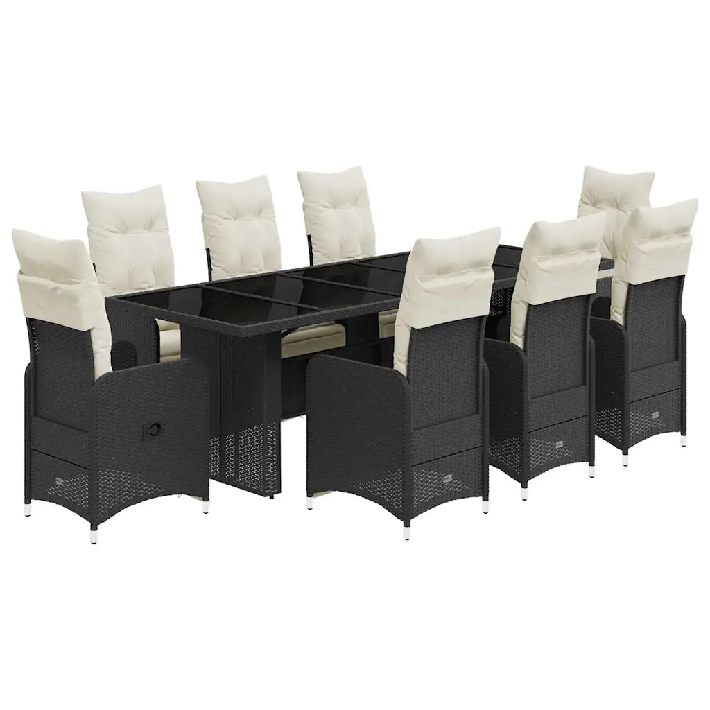 Set Bistrò da Giardino 9 pz con Cuscini in Polyrattan Nero 3277291