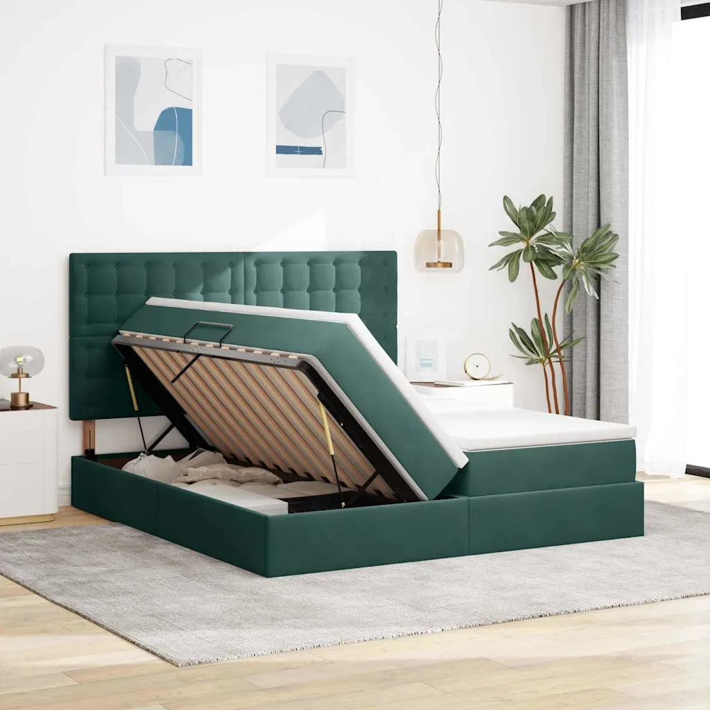 Letto con Contenitore Verde Scuro 200 x 200 cm Velluto