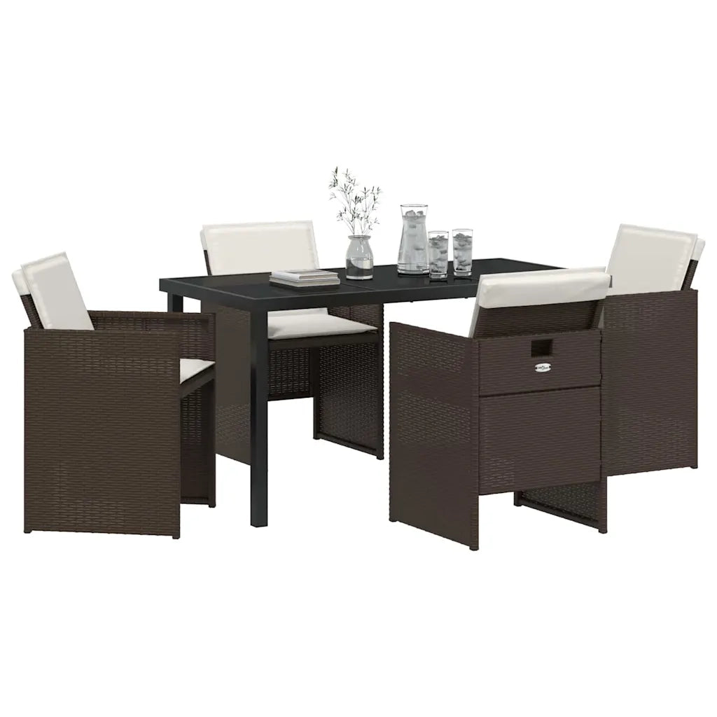 Set da Pranzo per Giardino 5 pcs Marrone polyrattan