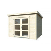 Casetta da giardino in legno 276x282 cm, pareti 28 mm grezze con porta doppia vetrata, per ricovero attrezzi esterno - Esterni da Vivere