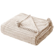 Morbido Plaid con Finitura a Coste e Bordi con nappe 150 x 200 cm Beige