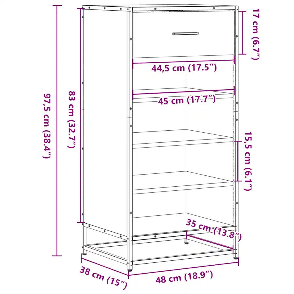 Scarpiera | Mobile per scarpe Nera 48x38x97,5 cm in Legno Multistrato