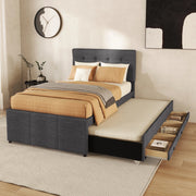 Letto a traguardo imbottito 90x200cm con 3 cassetti e letto estraibile in grigio