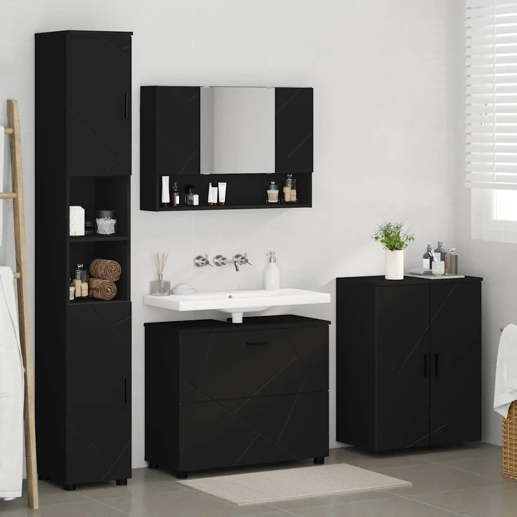 Set di mobili per il bagno con cassetto con porta 4 pcs Nero 3393084