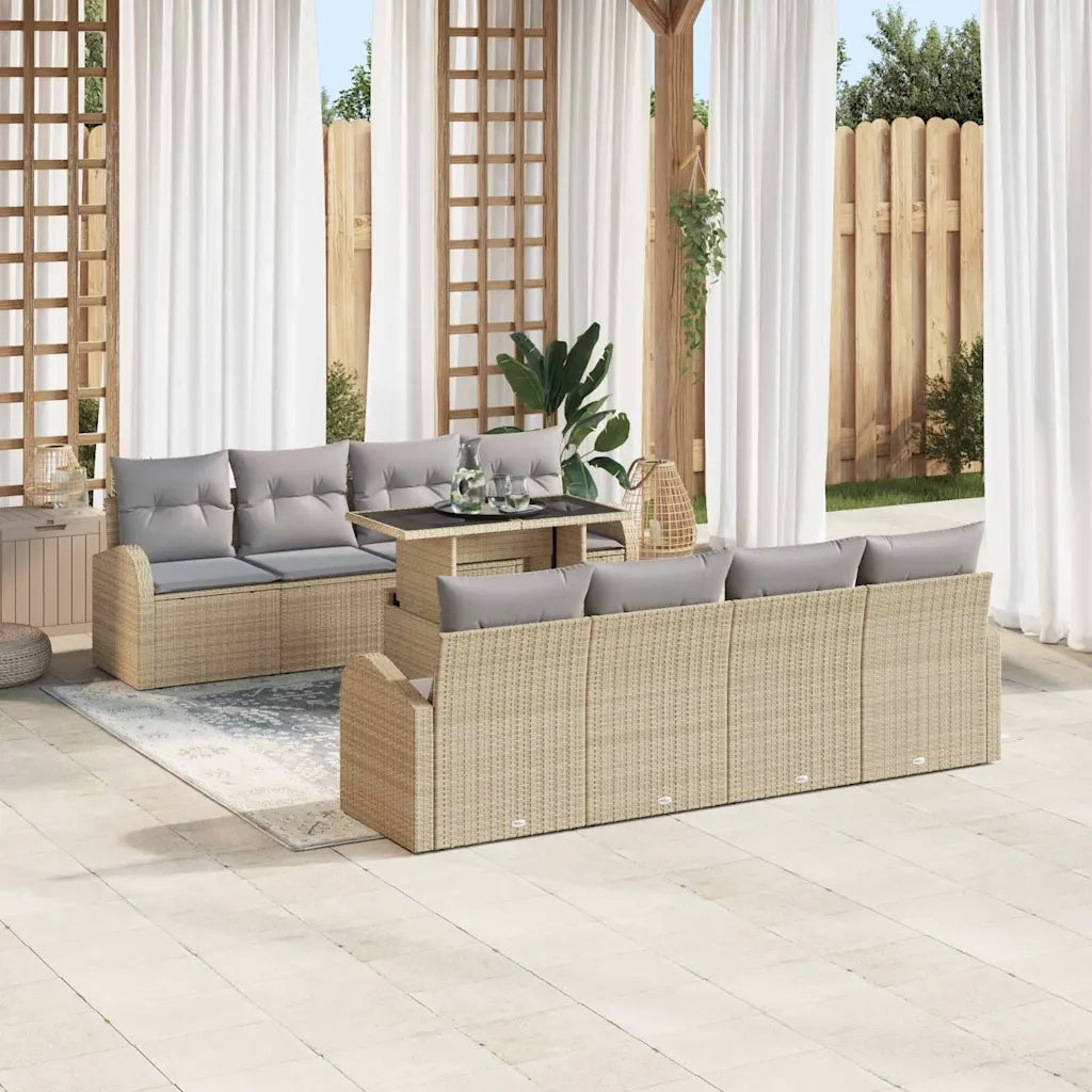 Set Divano da Giardino 9 pcs Beige Rattan in Polipropilene 3357343