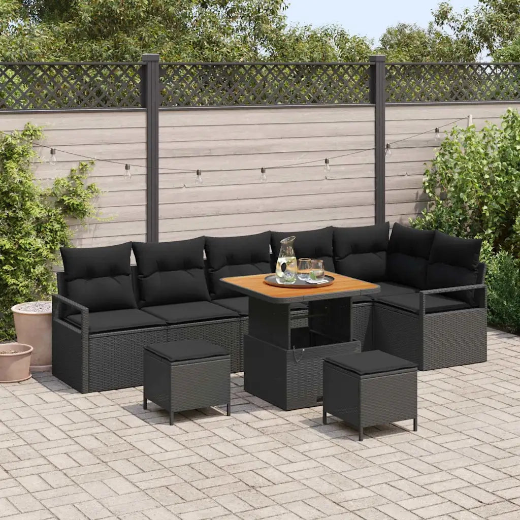 Set Divano da Giardino con cuscino con archiviazione 9 pcs Nero