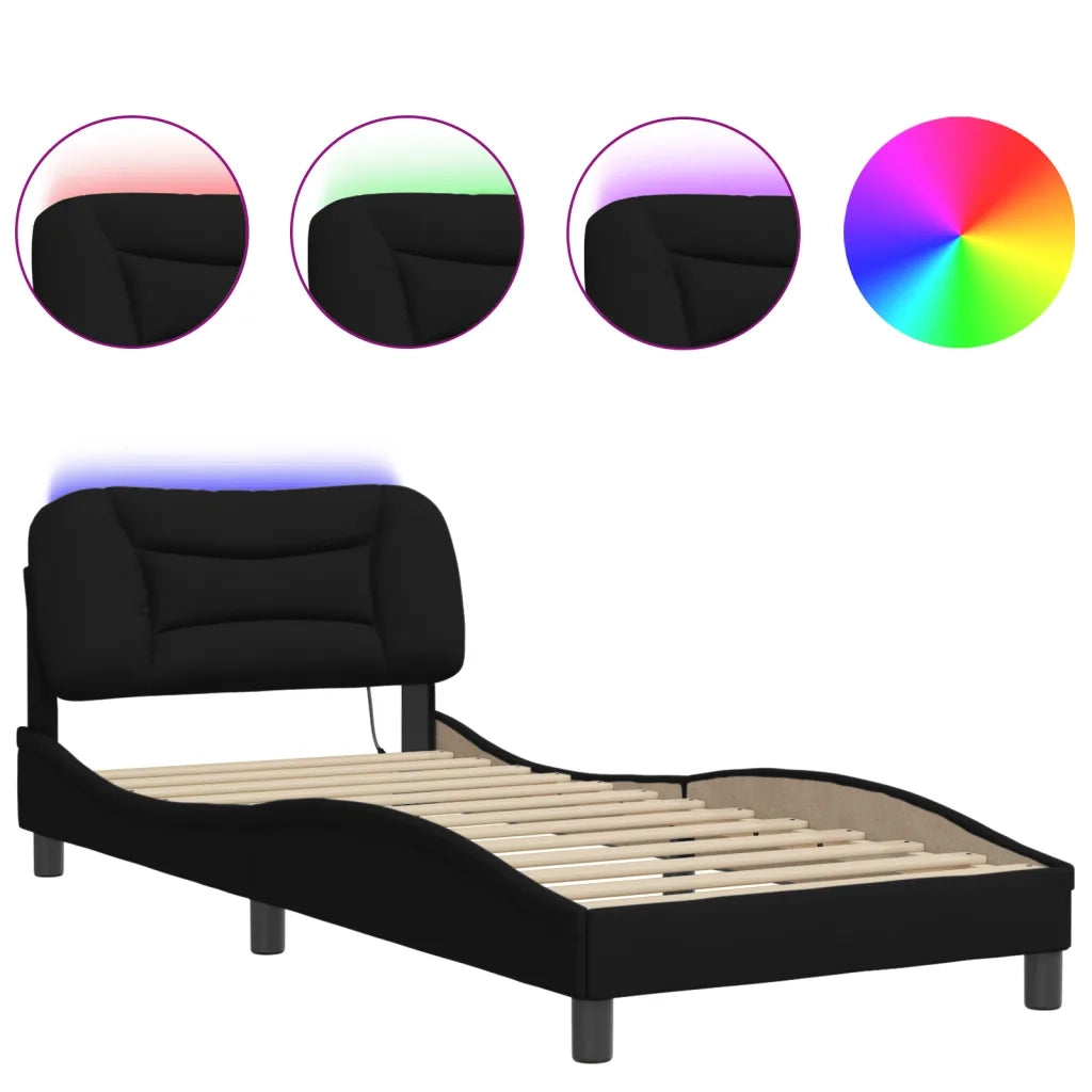 Giroletto con LED senza Materasso Hvar Nero 90x190 cm in Tessuto