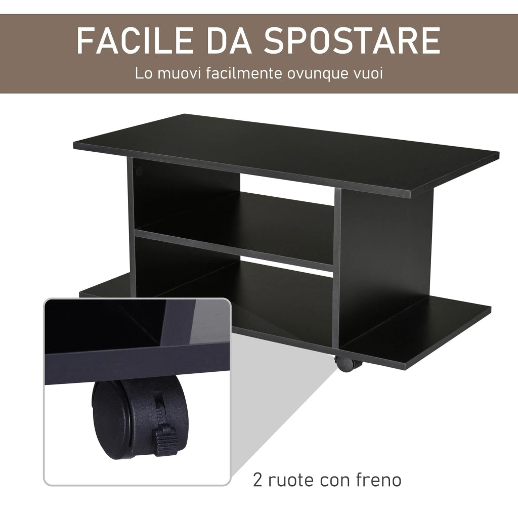 Mobile TV con Ripiani e Ruote ¨C Zephmum ¨C Nero 80x40x40 cm