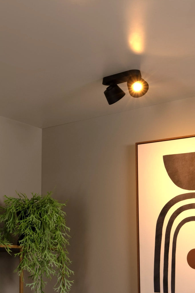 Spot soffitto nero doppio orientabile 2xGU10 Lucide