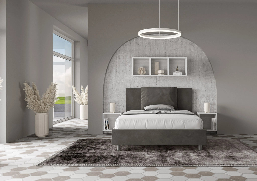 Letto Matrimoniale 160x210 cm con Rete e Contenitore Antea Grigio