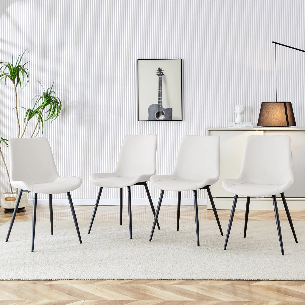 SEDIE da pranzo in PU bianco e metallo nero, Set da 4 pezzi
