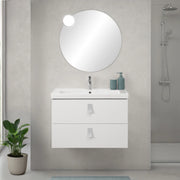 Mobile bagno sospeso 80 cm in bianco frassino con lavabo e specchio tondo Bravo