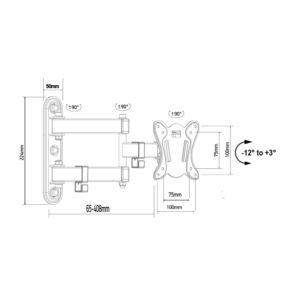 Supporto a parete per TV e monitor Maclean MC-417 a movimento completo 13-32" 30kg max. VESA 100x100 Nero verniciato a polvere Staffa universale regolabile per distanza dal muro, rotante e inclinabile