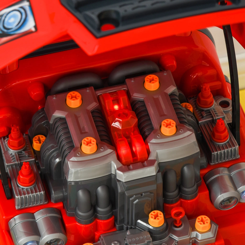 Set Motore Camion Giocattolo per Bambini ¨C Xylo ¨C 61 Pezzi con Volante e Luci LED Rosso 40x39x47cm