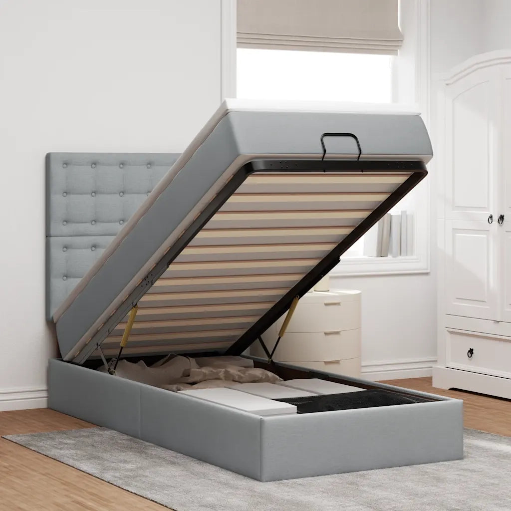 Pouf Letto con Materasso e LED Grigio Chiaro 90x200 cm Tessuto 3314141