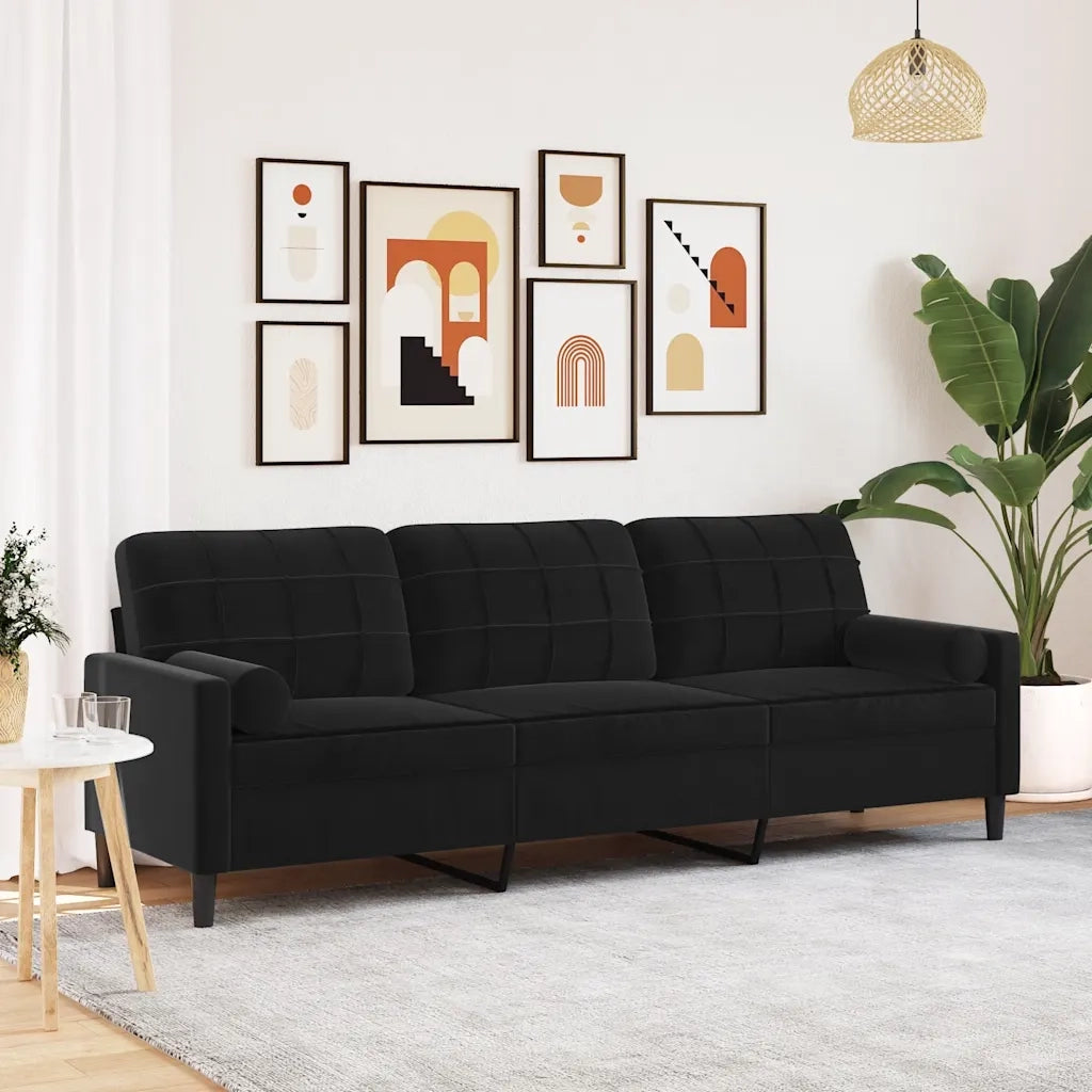 Divano a 3 Posti con Cuscini-Sofa 3 Posti con Cuscini Nero 210 cm in Velluto