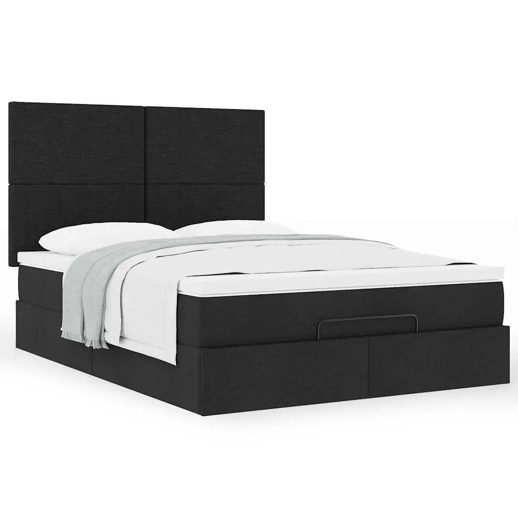 Struttura Letto Pouf con Materasso Nero 140x200 cm in Tessuto 3313080