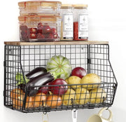 Fruitario in Metallo con Contenitore per Banane – Organizzatore da Parete per Frutta e Verdura – 40 x 30 x 20 cm – Nero, Moka