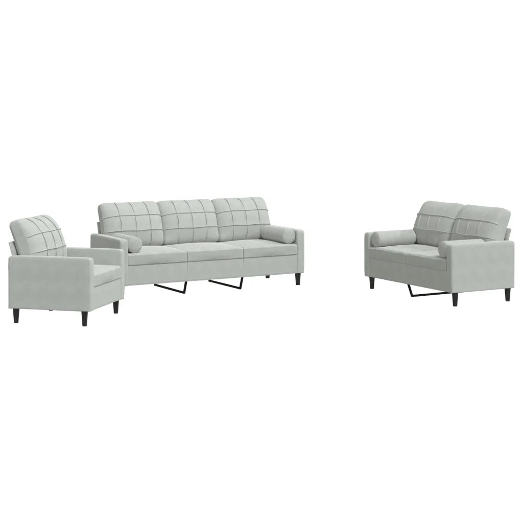 Set di Divani 3 pz con Cuscini e Rinforzi Grigio Chiaro Velluto 3278371