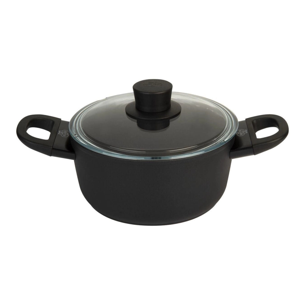 BALLARINI 75002-920-0 Avola Casseruola con Coperchio in Vetro Diametro 20 cm Rivestimento Antiaderente 4 Strati KERAVIS Extreme Adatta a Tutti i Piani Cottura incluso Induzione colore Nero