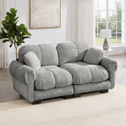 Divano modulare in chenille con cuscini trapuntati 190x86x90 cm; grigio chiaro