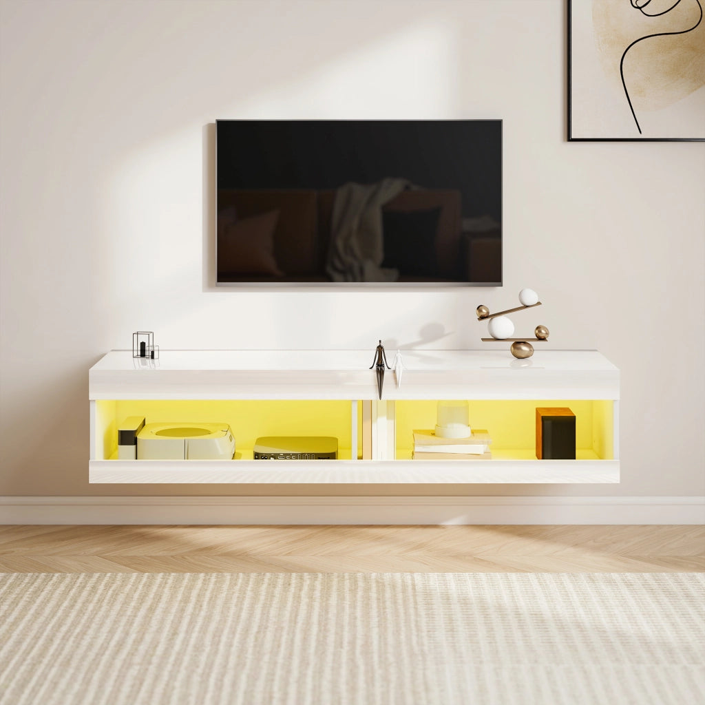 Mobile TV Sospeso con Luci LED e Telecomando ¨C Xylo ¨C Bianco Lucido 140x40x30 cm