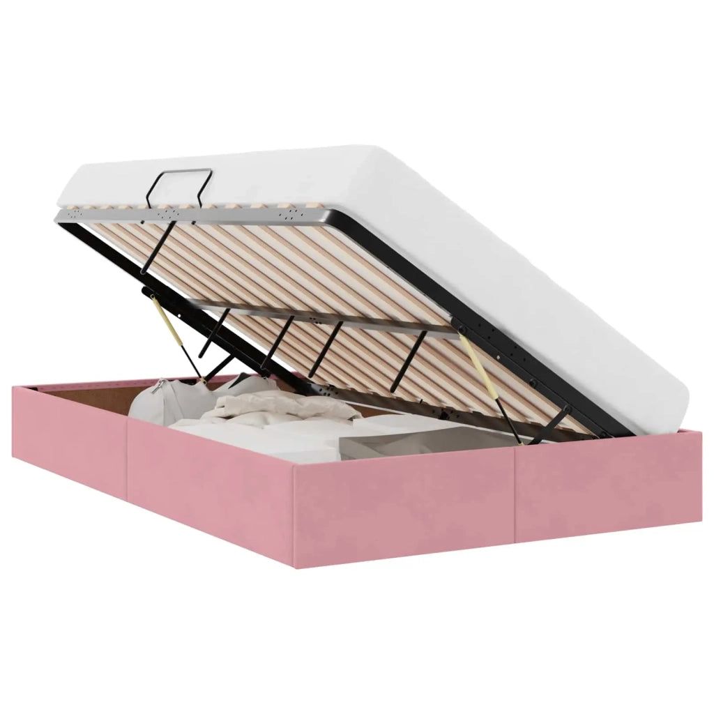 Letto ottomano con archiviazione Rosa 120 x 200 cm Velluto 3442873