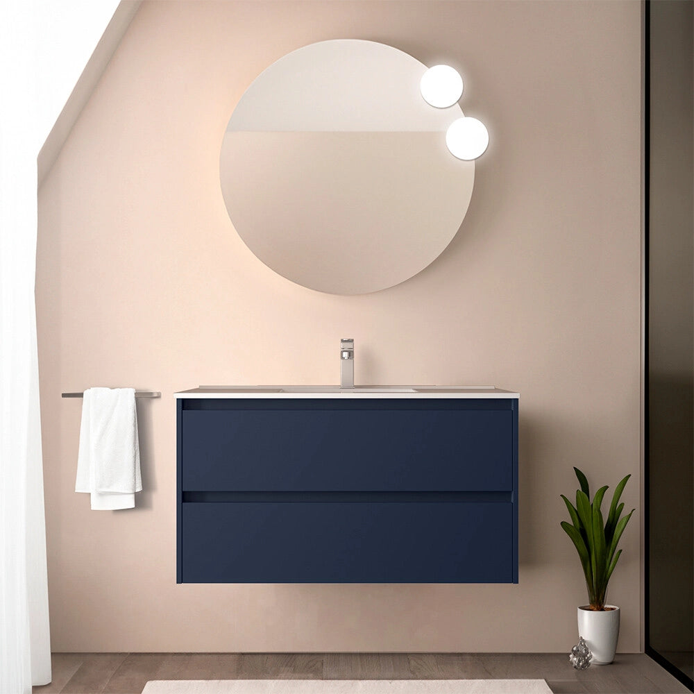 Mobile bagno sospeso 90 cm blu satinato con lavabo ad incasso Gaya