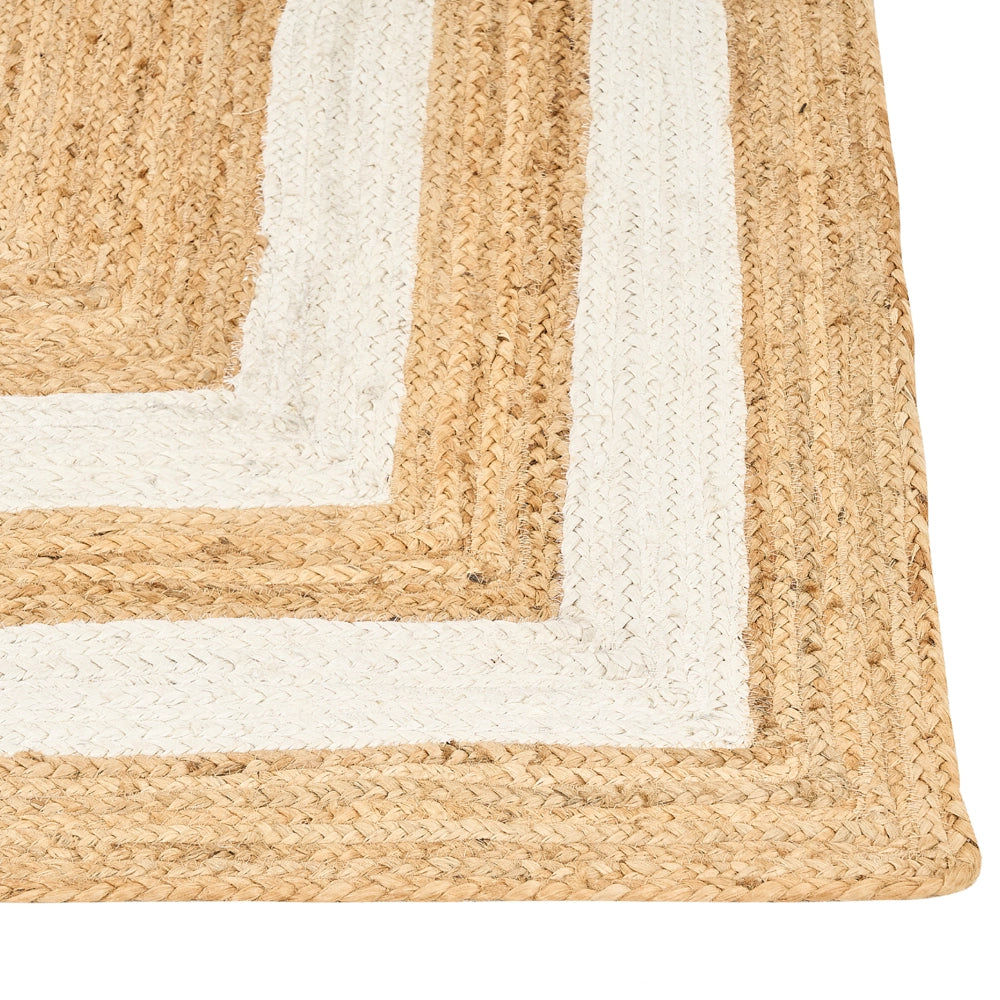 Tappeto Beige Juta 300 x 400 cm Intrecciato a mano con motivo a cornice Naturale Stile Boho Tessile