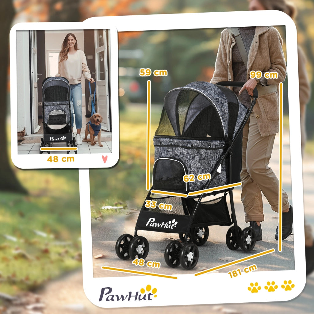 Carrello per Cani Pieghevole con Cuscino e Tasche ¨C Minimal ¨C Grigio 81x48x99 cm