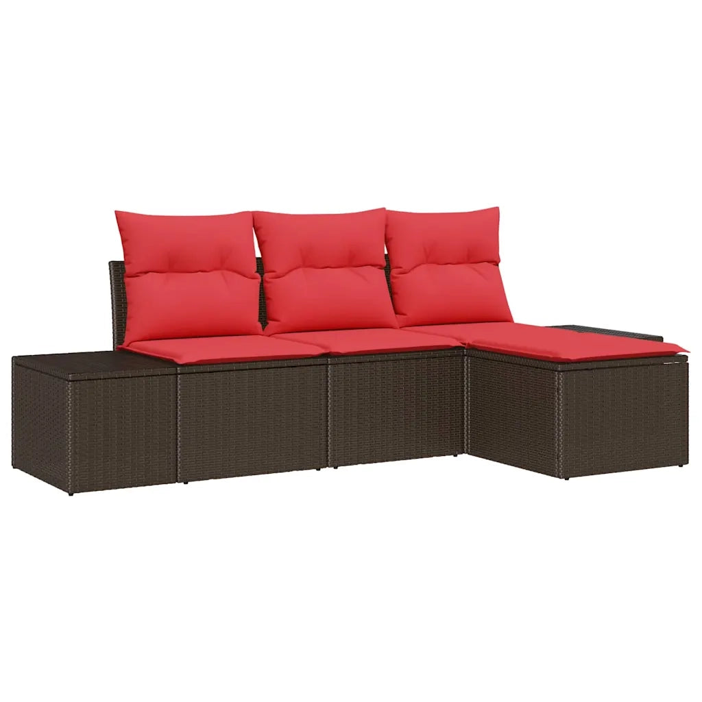 Set Divano da Giardino 4 pz Marrone e Rosso polyrattan 3355683