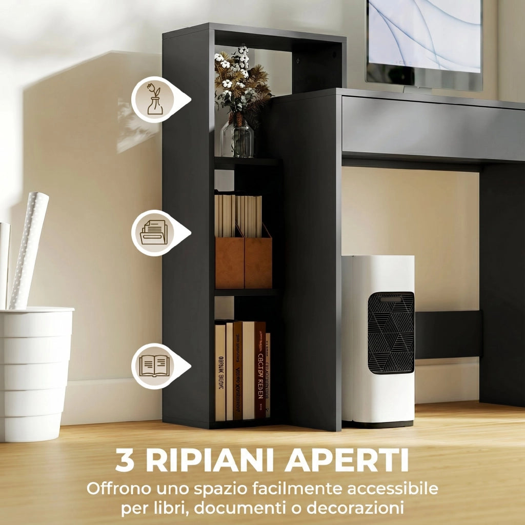 Scrivania per Computer con Cassetto e Ripiani ¨C Xylo ¨C Legno Nero 100x40x90 cm