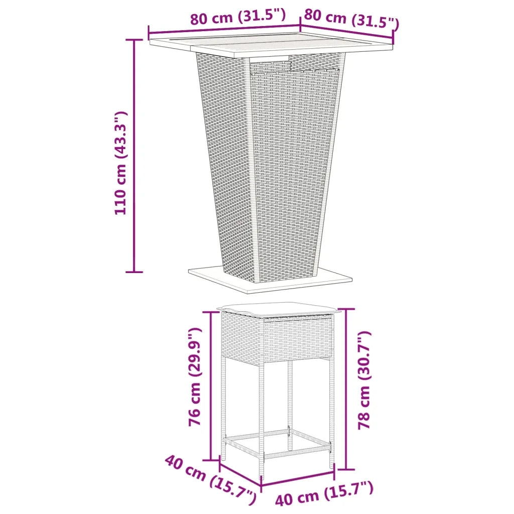 Set Bar da Giardino 5 pz con Cuscini in Polyrattan Grigio 3261483