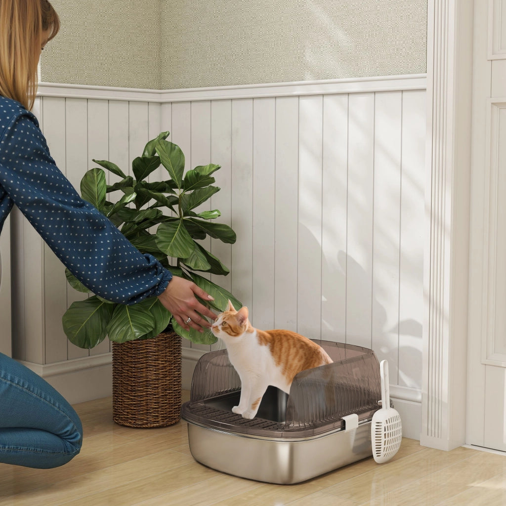 Arenero per Gatti Coperto con Vassoio Acciaio Inossidabile ¨C zephmum ¨C Grigio
