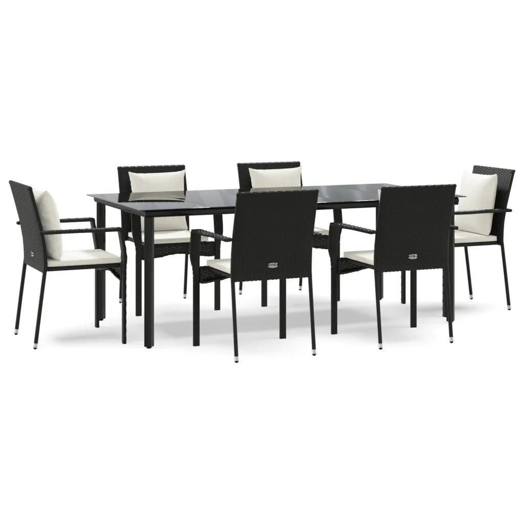 Set da Pranzo da Giardino 7 pz Nero con Cuscini in Polyrattan 3185111