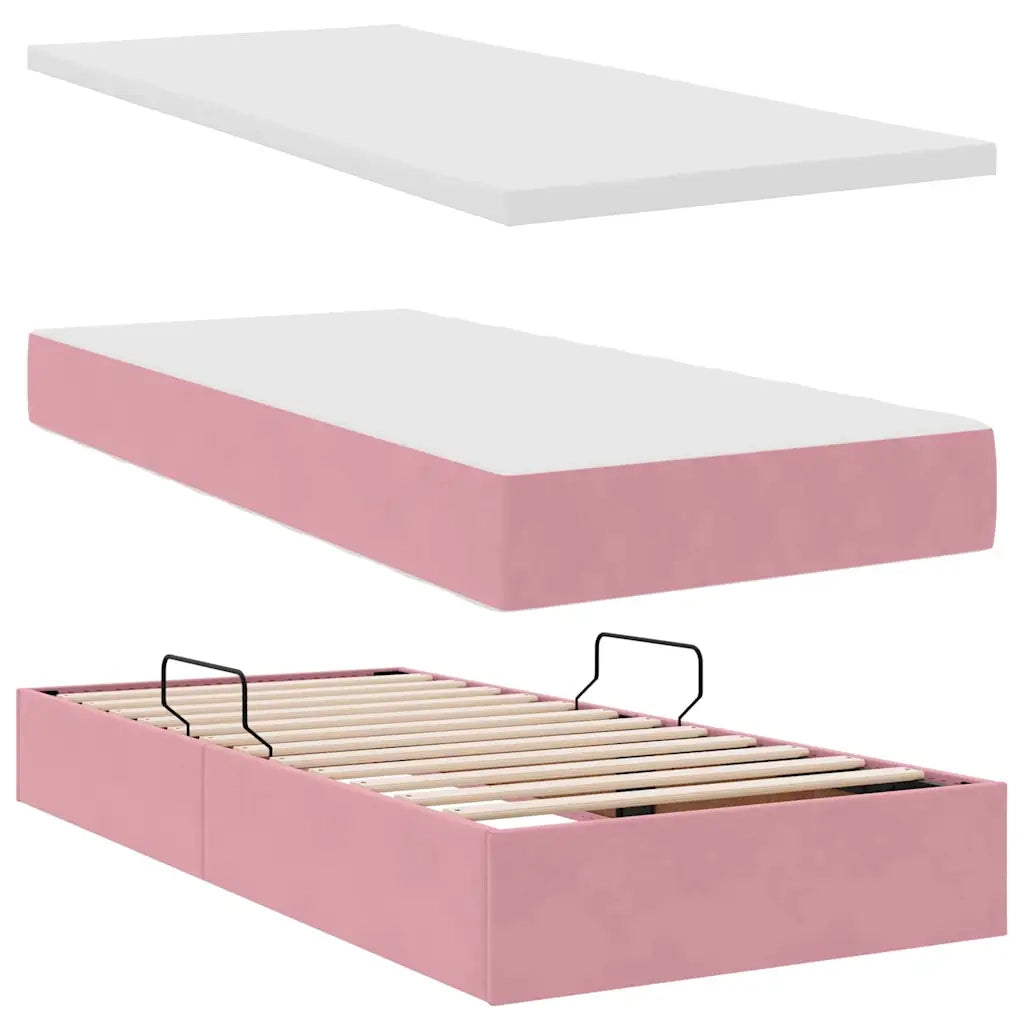Letto con contenitore e materasso Rosa 90 x 200 cm Velluto 3372068