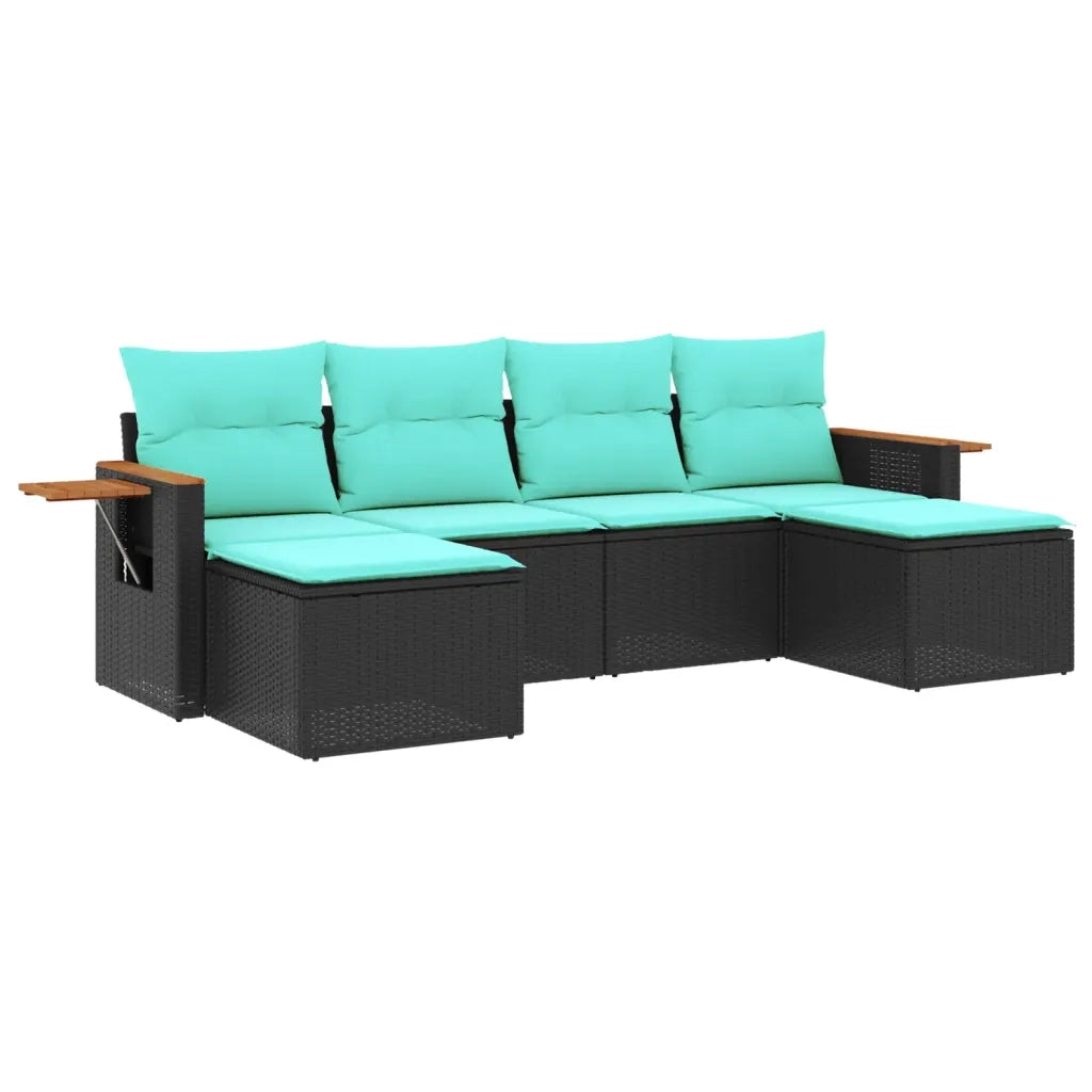 Set Divano da Giardino 6 pz con Cuscini Nero in Polyrattan 3227058