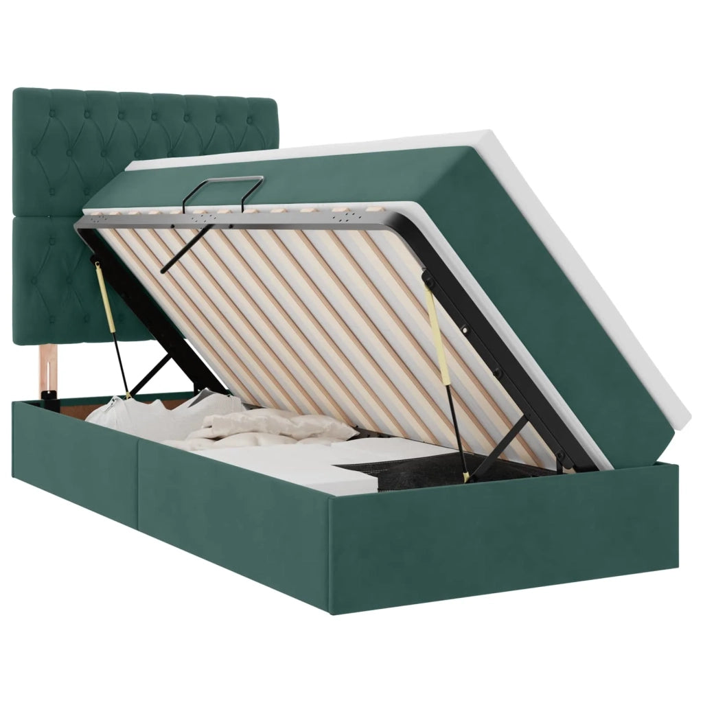 Letto con contenitore e LED Verde Scuro 100 x 200 cm Velluto