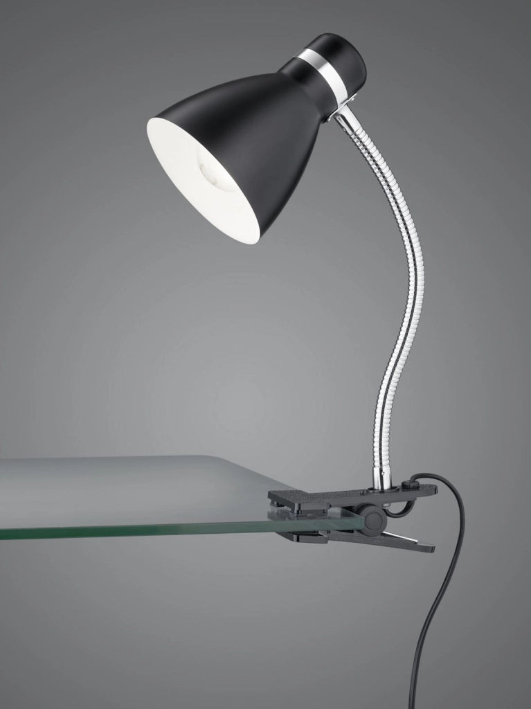 HARVEY LAMPADA DA STUDIO FLESSIBILE CON PINZA METALLO NERO E CROMO H. 36CM 1 LUCE ATTACO E27