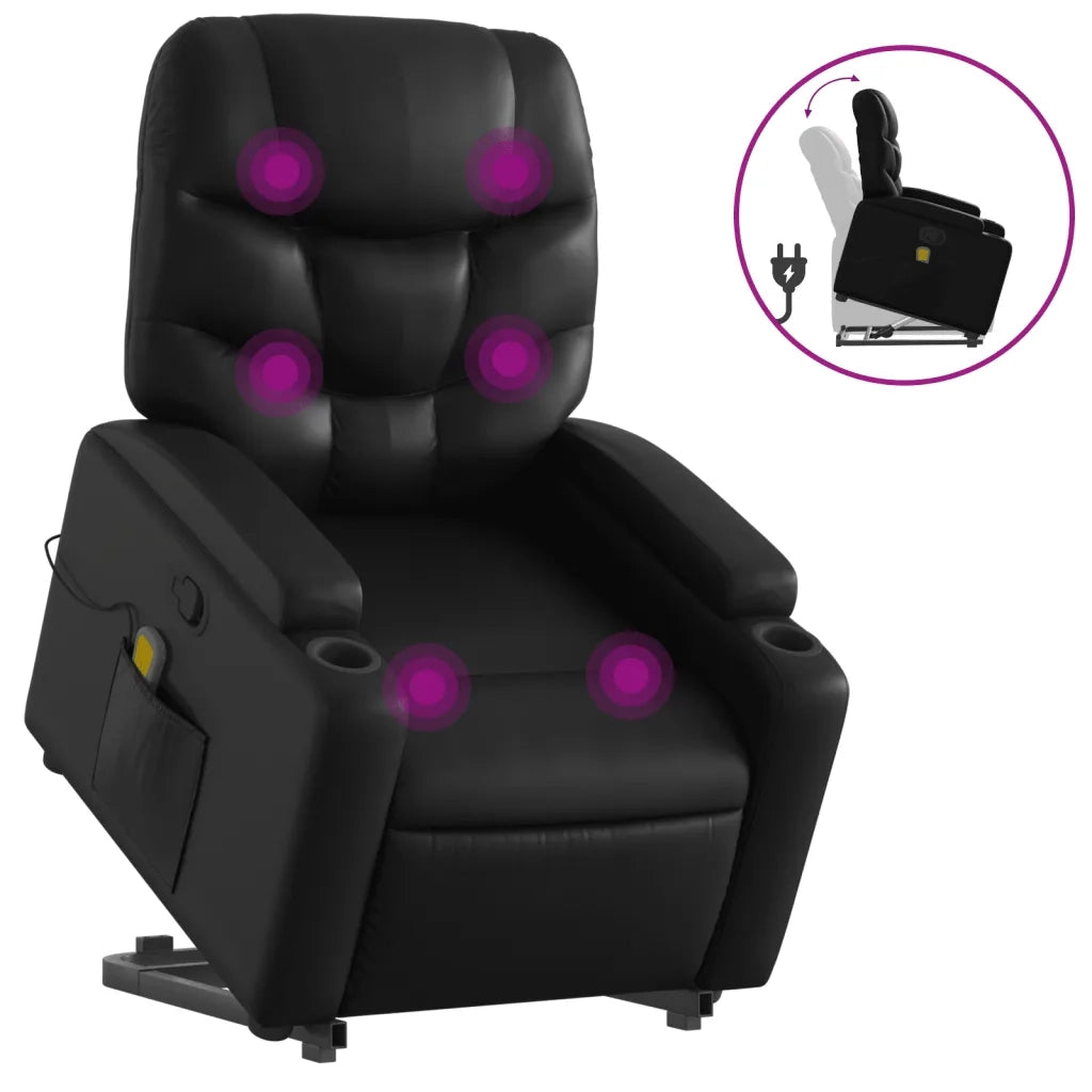 Poltrona | Sedia Relax Alzapersona Reclinabile Massaggio Nero Similpelle