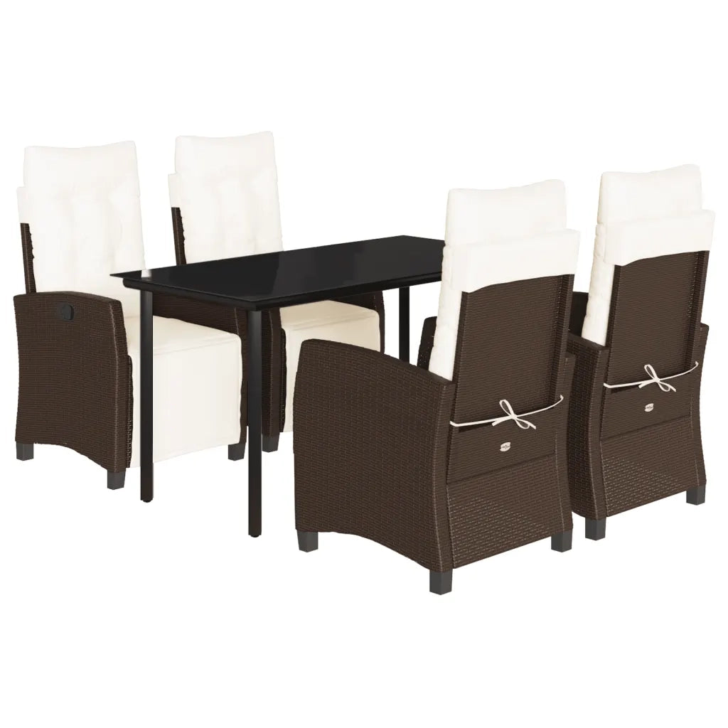Set da Pranzo da Giardino 5pz con Cuscini in Polyrattan Marrone
