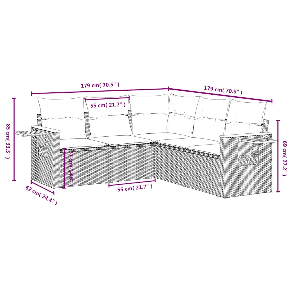 Set Divani da Giardino 5 pz con Cuscini Nero in Polyrattan 3226799