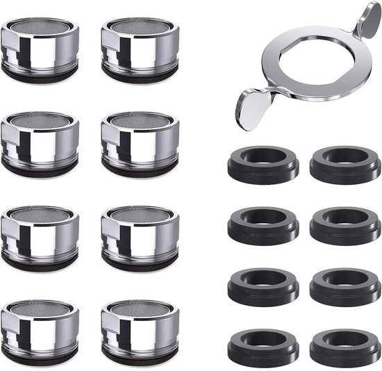 Regolatore di Pressione 8 Pezzi - Filtro di Rubinetto - Sottile/Perforato - Acciaio Inossidabile - Laccato Alluminio - Silenzioso e Efficace nell'Uso dell'Acqua - Filtro di Rubinetto