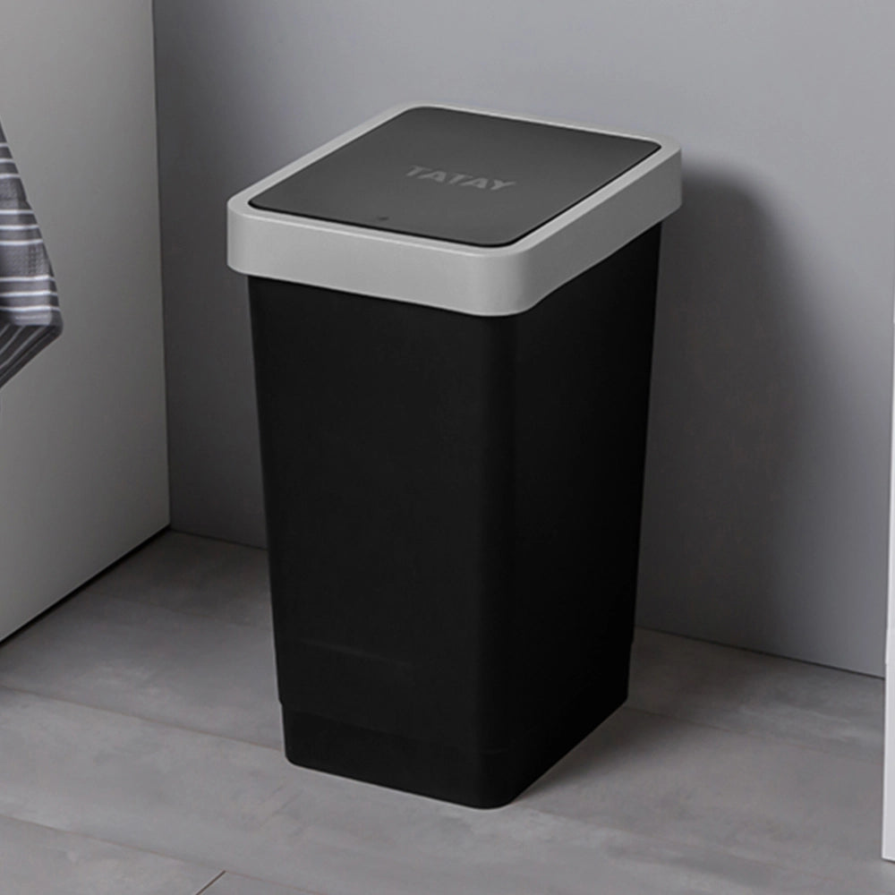 Pattumiera in plastica nero 25 litri con coperchio grigio basculante